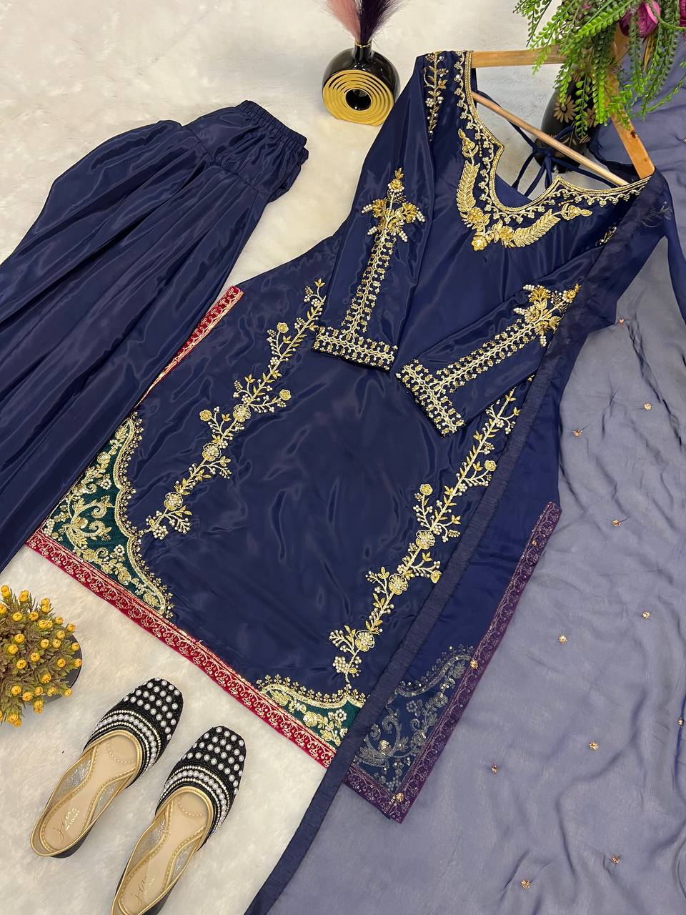 Navy Noir Gold-Embroidered Suit
